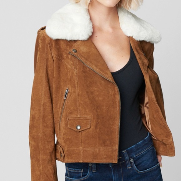 Suede Moto Jacket With Removable Fur 